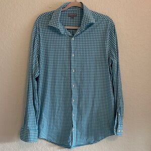 Peter Millar Blue Checked Wicking Performance Button Up Size L